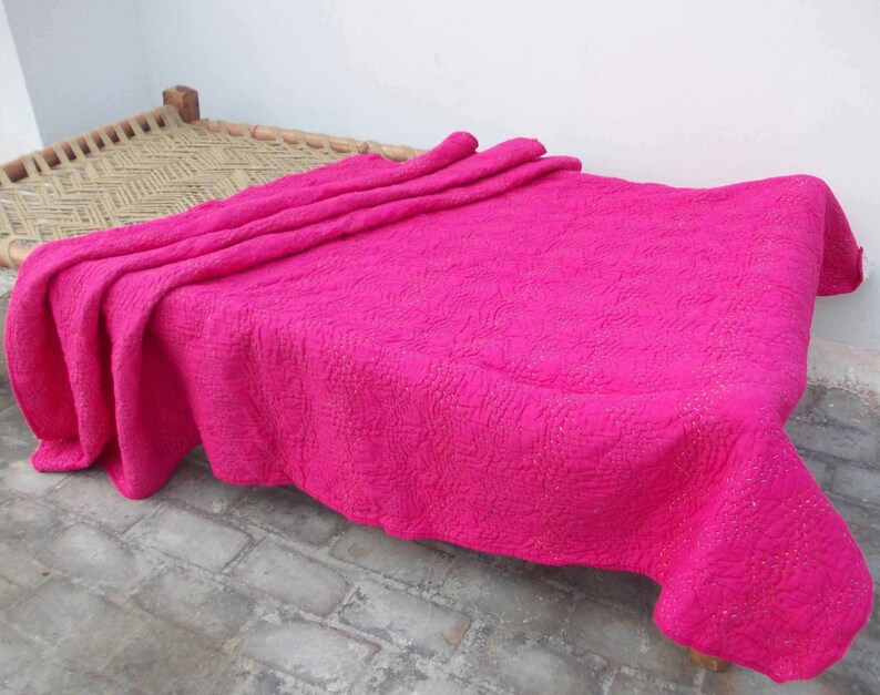 Bright Pink quilted bedspread chevron pattern zig zag Etsy