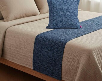 IKAT PRINT - Indigo colour cotton Bed runner set - King / Queen / Twin Size
