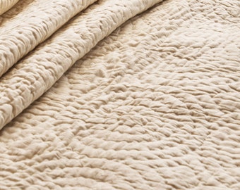 BEIGE cotton linen Kantha Quilts with circle pattern quilting, Sizes available
