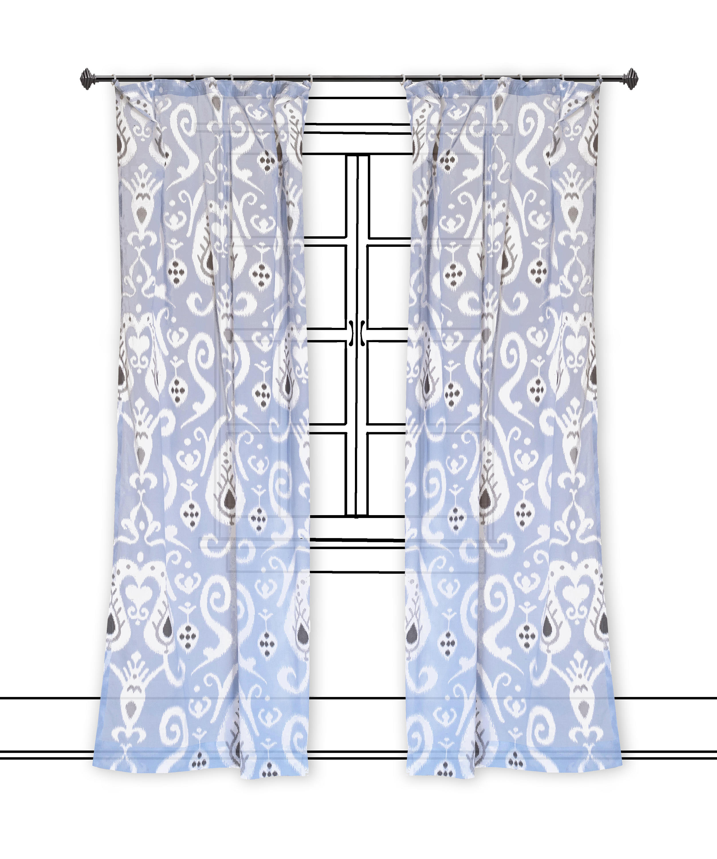 Blue ikat curtain Panel cotton voile printed curtain Sheer Etsy