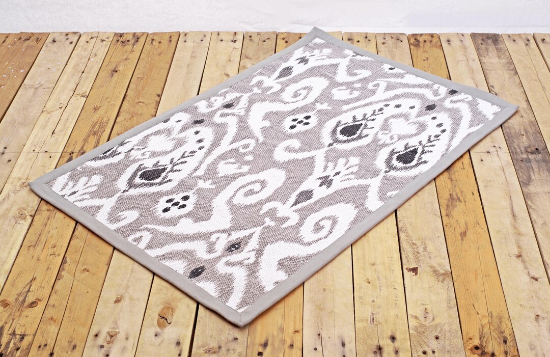 Printed Cotton Rug, Gray Color, Ikat Print, 100% Cotton, Size 24X36 ...