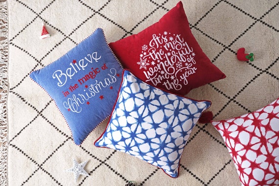 Red Christmas Pillow Cover in Embroidered Velvet Sizes Available Etsy