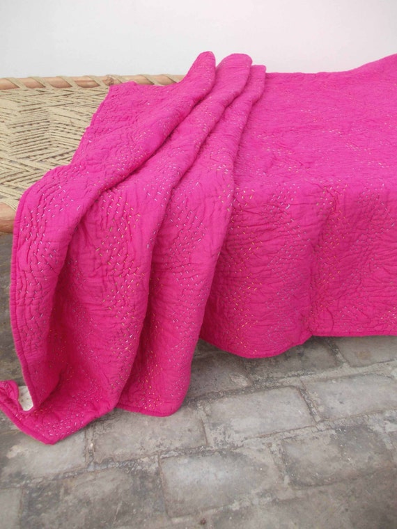 Bright pink quilted bedspread chevron pattern zig zag Etsy