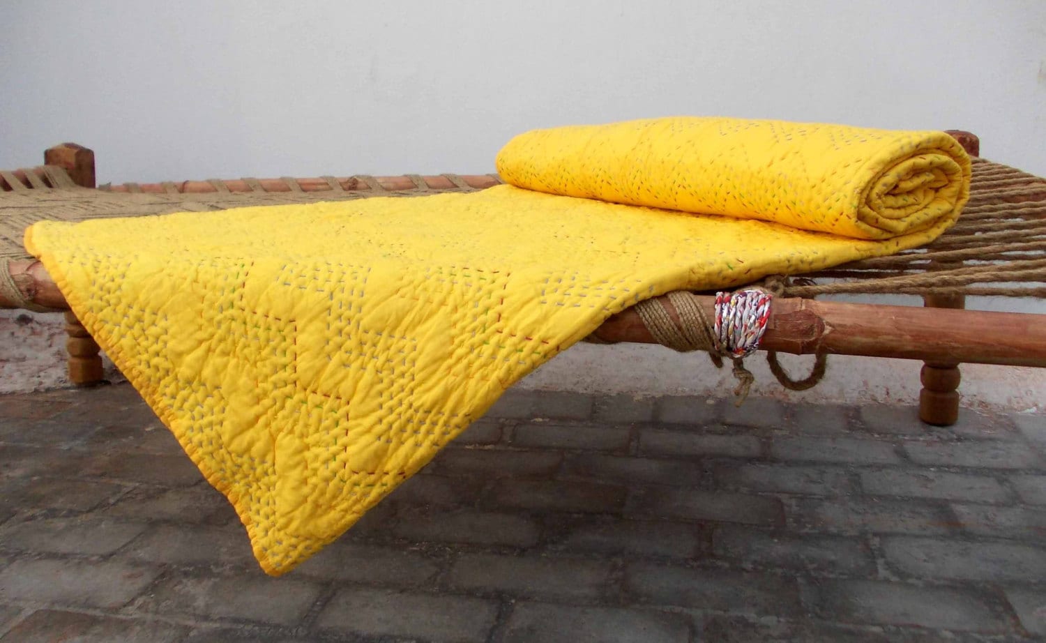 Yellow Quilted Bedspread Chevron Pattern Zig Zag Quilting Etsy