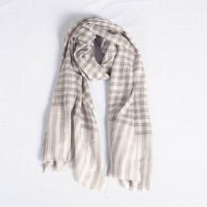 CHECK fine wool blend scarf for men, off white and beige colour, reversible, gift for men