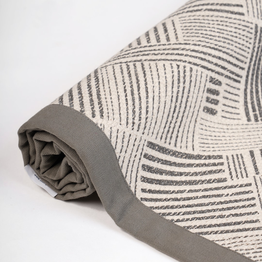 Grey Cotton Rug, Stripe Print, Mid Century Modern, Sizes Available Etsy