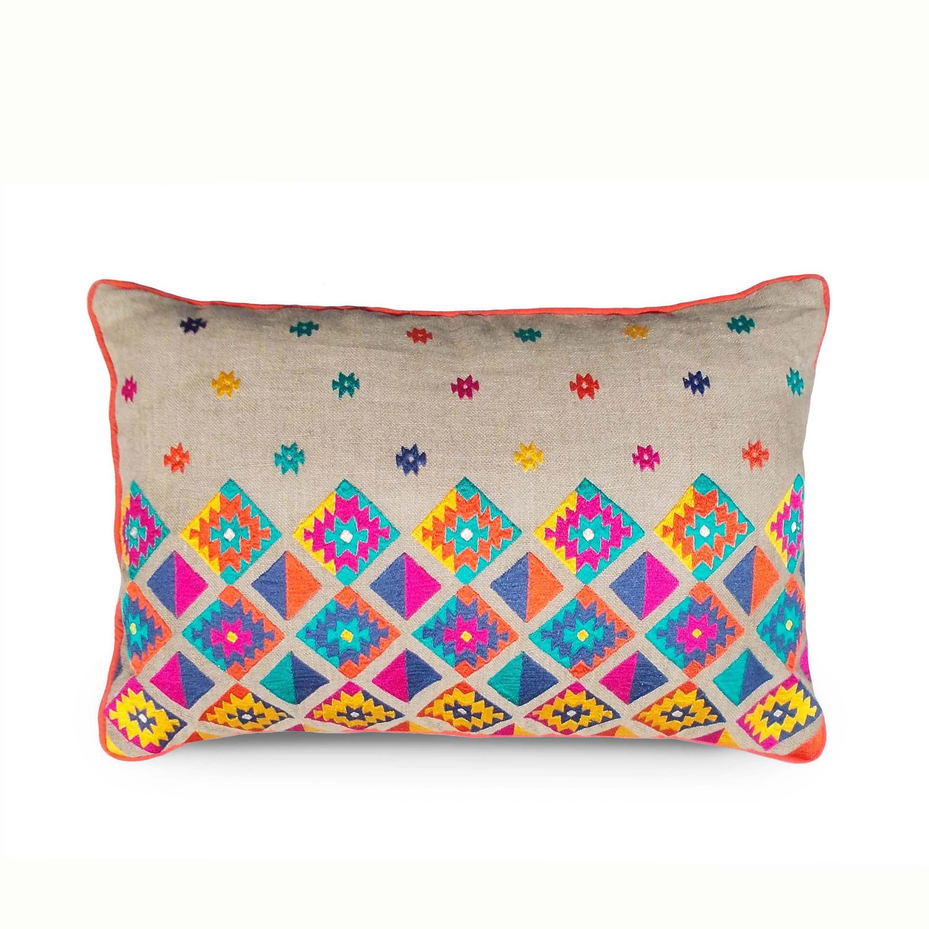 Embroidered Linen Pillow Cover, Colorful Kilim Design - Etsy