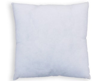 Pillow insert, square, non woven polyester cover with polyfibre filling, sizes offered are from 10X10 to 18X18 inches.