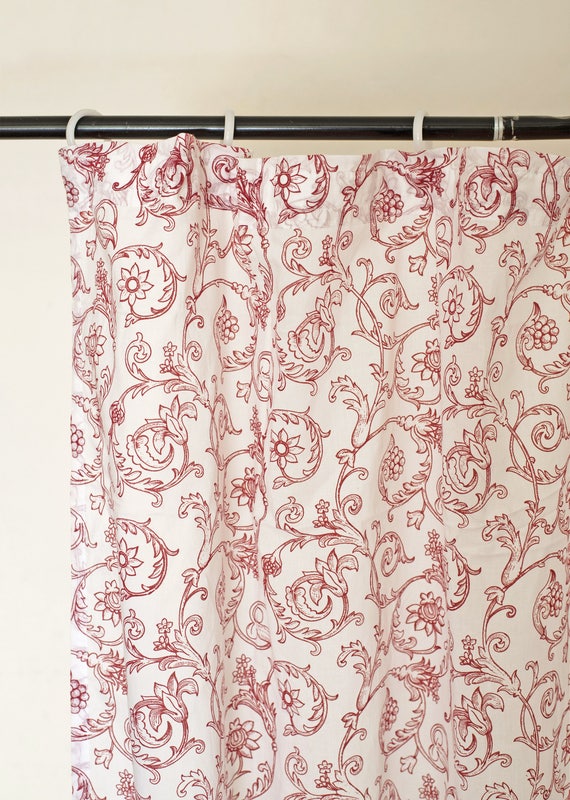 Red Cotton Voile Curtain Panel Printed Curtain Sheer Drape Etsy