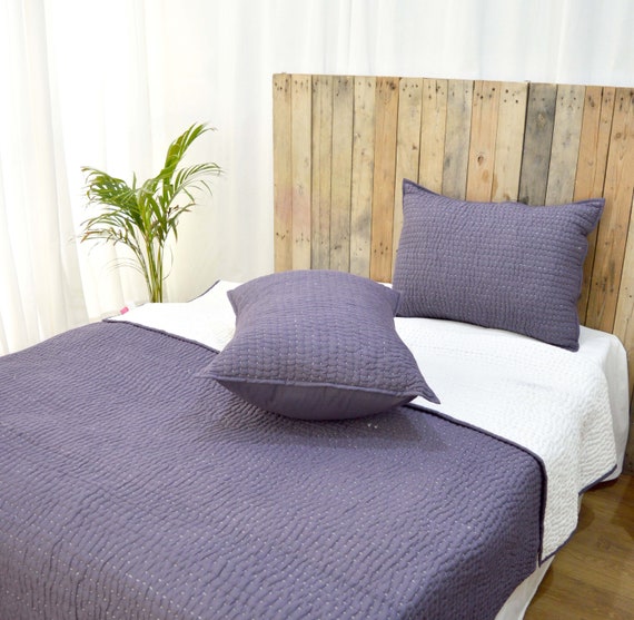Lavender Quilt Set Handquilted Kantha Cotton Purple Colour 1