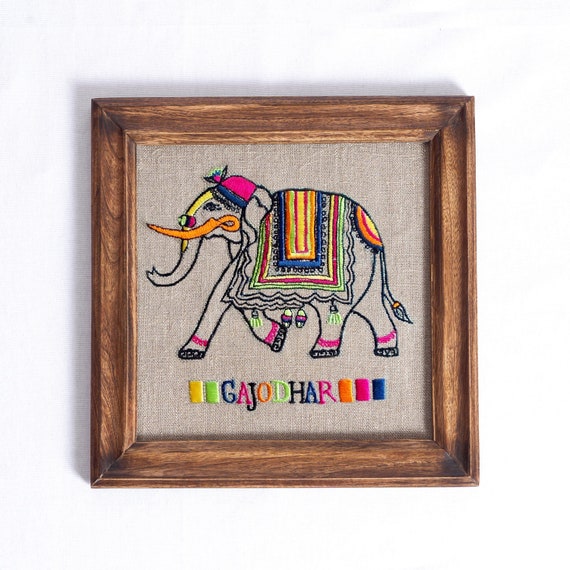Long Embroidered Wall Hanging w Elephants Long Embroidered Wall Hanging w Elephants