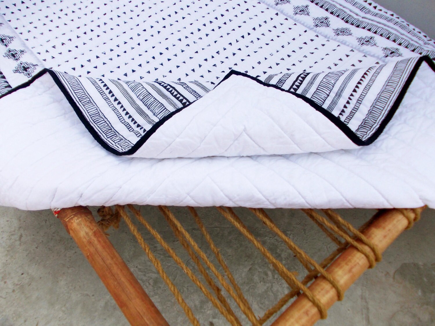 Aztec quilted bedspread black and white cotton quilt Etsy