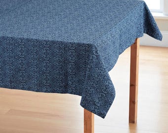 IKAT Print Indigo Blue Cotton Duck Tablecloth – Multiple Sizes