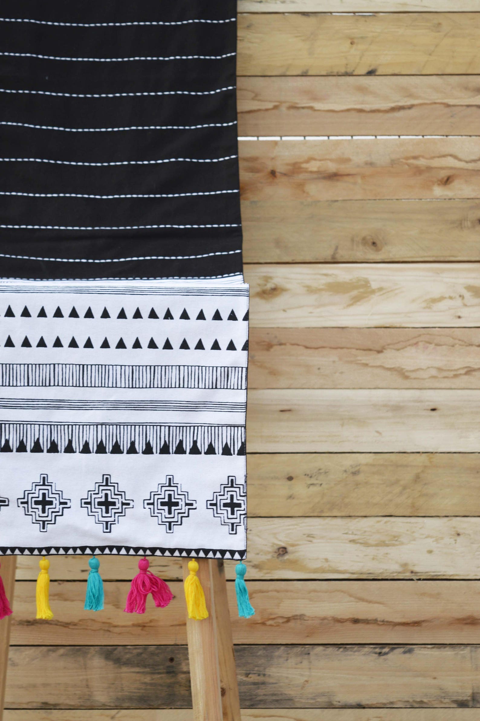 Aztec Runner Geometrical Print Black and White Cotton Table Etsy