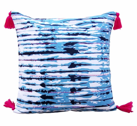 Shibori Stripe pillow cover striped tie Zig Zag Shibori Print Pillow Cover