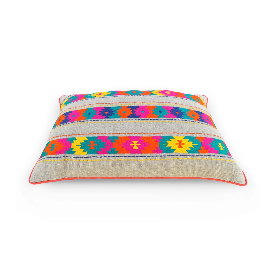 Colorful Bohemian Style Linen Pillow Cover Embroidered Etsy