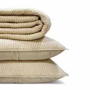 SANDSTONE colour cotton Kantha quilted bed set - stripe pattern quilting, sizes available