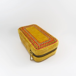 Mustard Velvet Rectangular Embroidered Jewelry box, travel gift, Bridesmaid gift