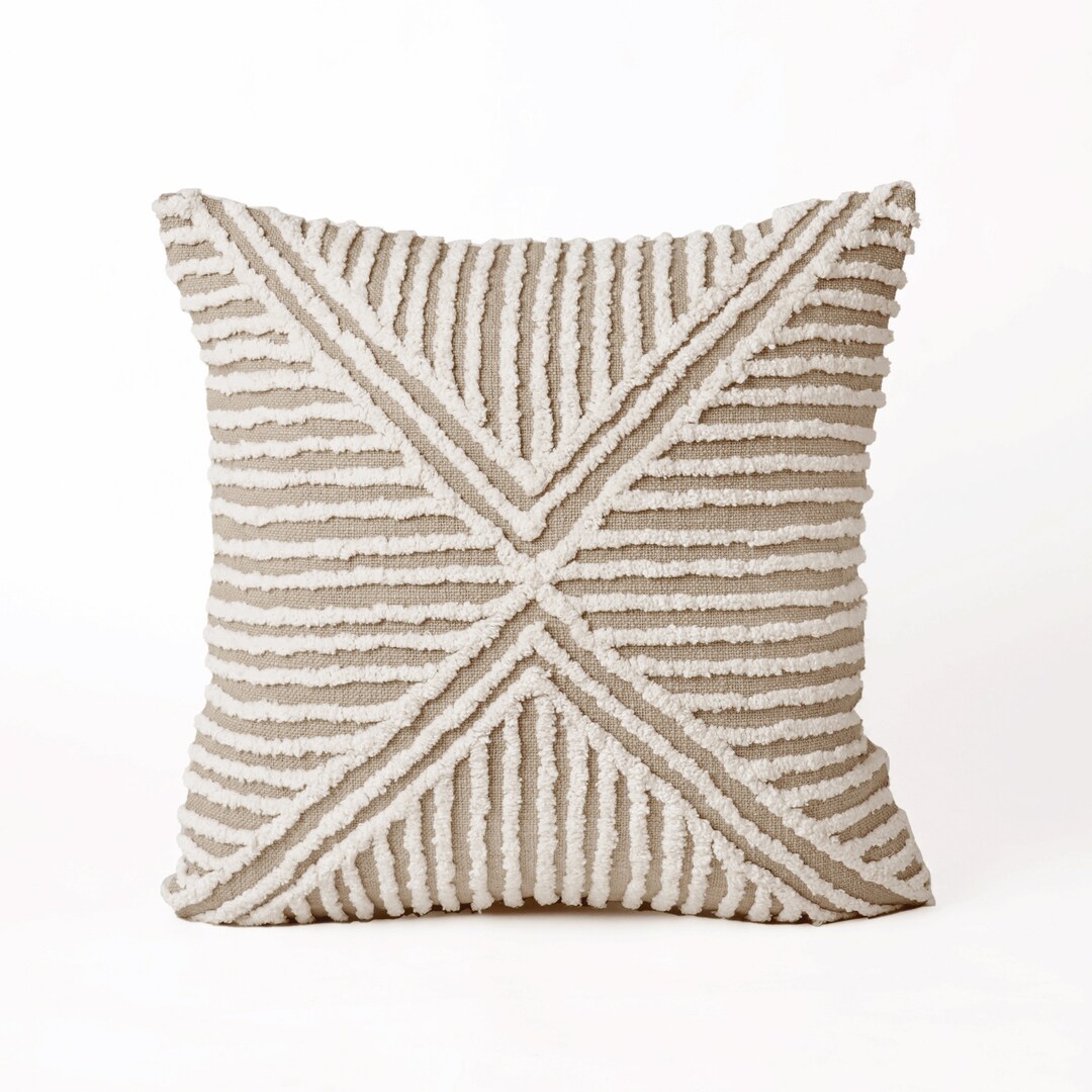 Tufted off White & Beige Throw Pillow Cover, 18X18 Inches Zulu