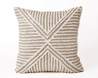 Tufted off white & Beige Throw Pillow Cover, 18X18 inches - Zulu Collection