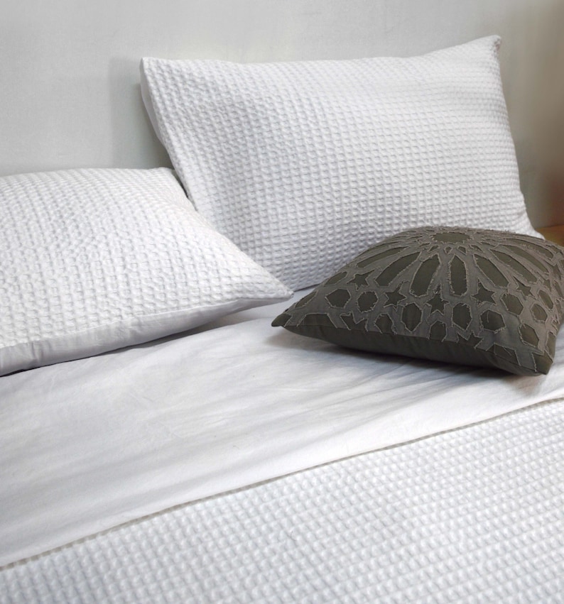 Waffle Pure Cotton White Colour Duvet Sets Waffle Pillow Etsy