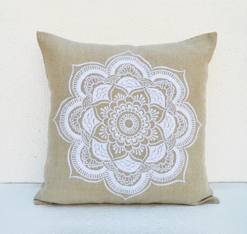 Mandala Linen Pillow Cover Embroidered Pillow Case Tribal Etsy