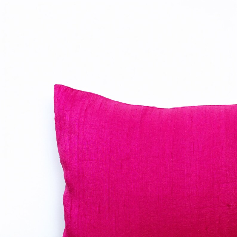 Silk pillow, Bright pink color, lumbar pillowcover, size 12"X20", other sizes available image 4