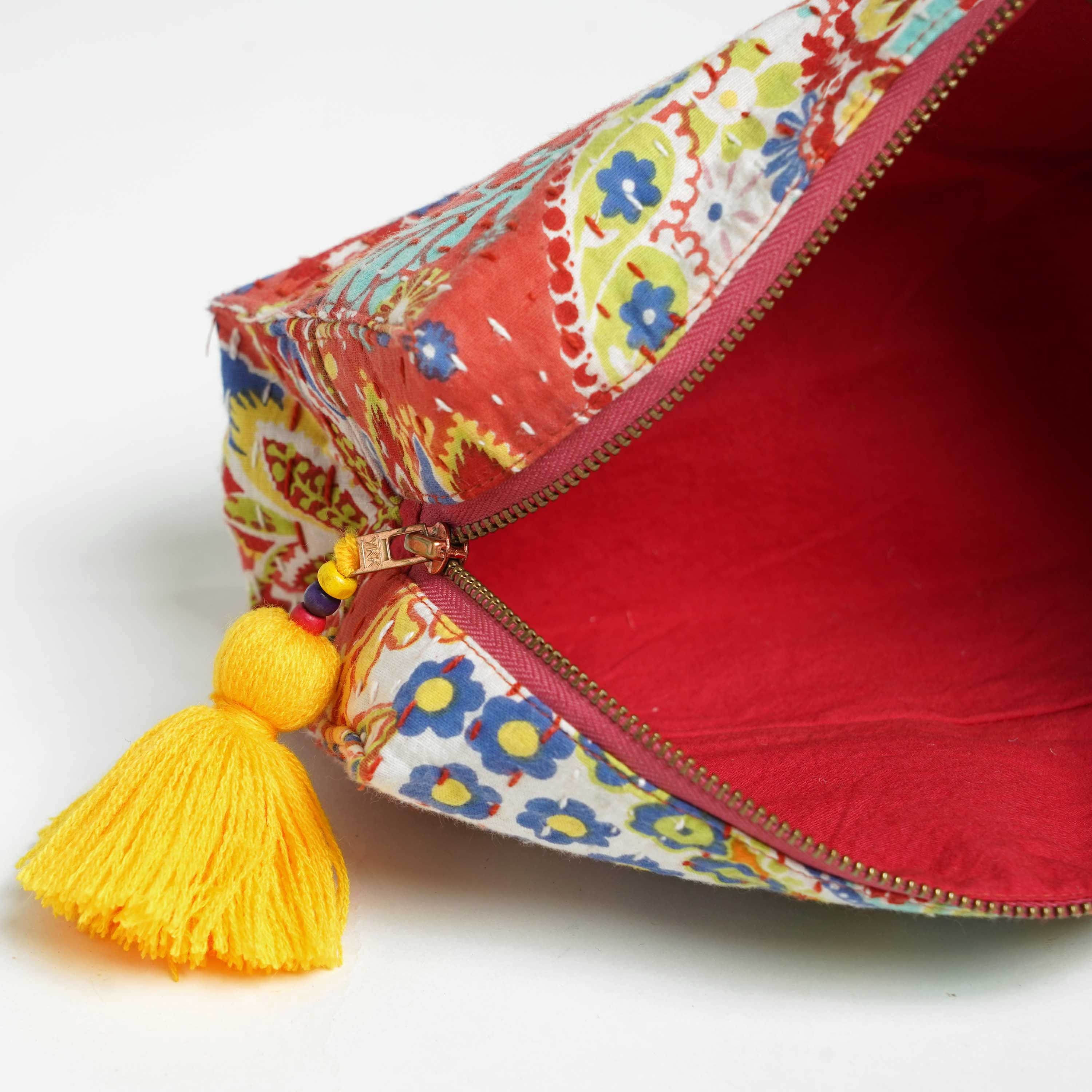 Orange Print Toiletry Bag Kantha Pouch Make up or Cosmetic Etsy UK