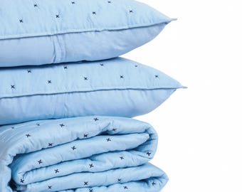 SKY BLUE 300TC Feine gesteppte Baumwollbettwäsche - Diamantmuster Tuck Quilting