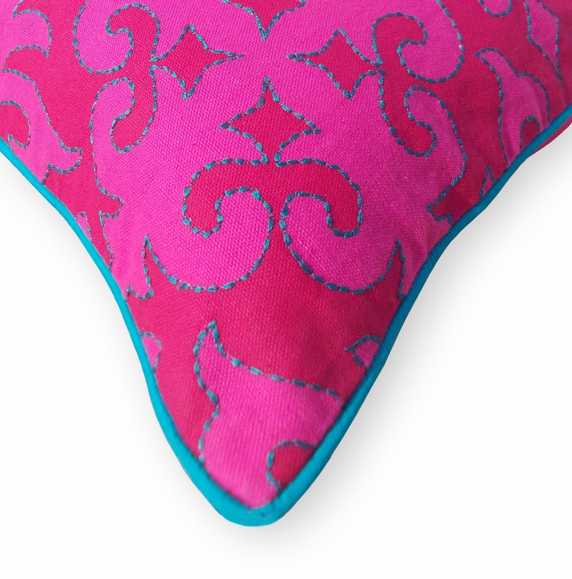 Bright Pink Pillow Cover Moroccan Print With Embroidery Etsy