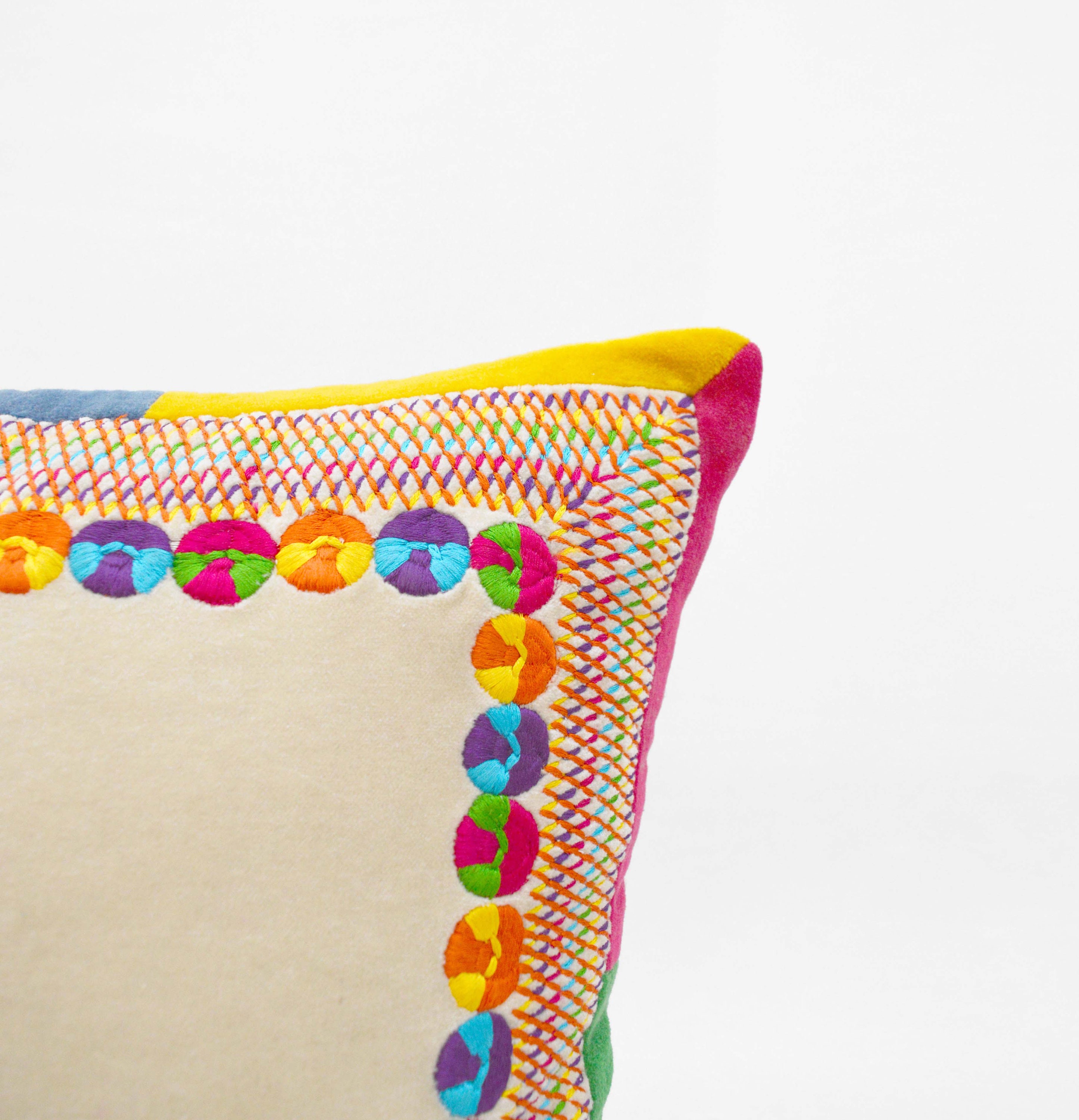 Beige Velvet Pillow Cover Multicolour Hand Embroidery Etsy