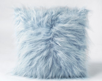 Faux Fur Blue Throw Pillow Cover, sizes available