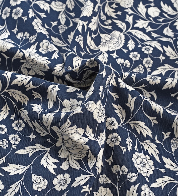 Blue Printed Fabric Kalamkari Pattern 100 Cotton Duck by the Metre Floral Print Etsy
