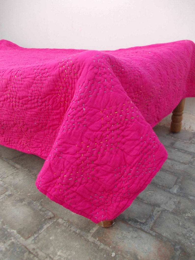 Bright Pink quilted bedspread chevron pattern zig zag Etsy