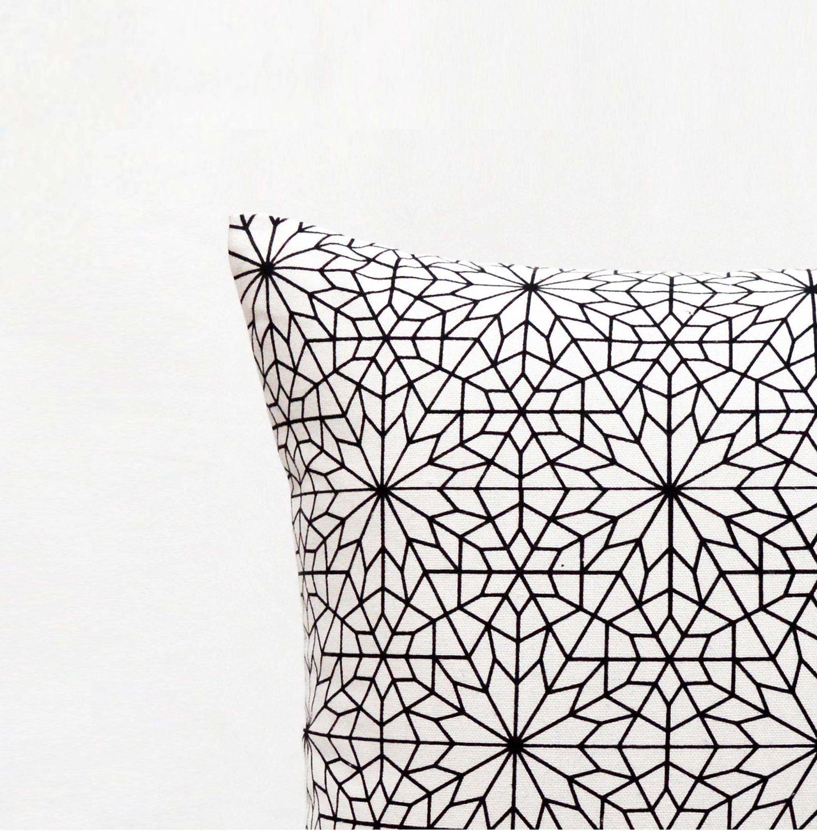 Moroccan Pillow Cover Printed Cotton Black and White 16X16 Etsy