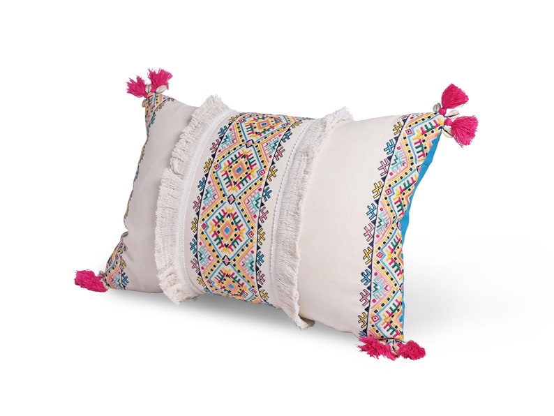 Embroidered pillow cover, multicoloured, handmade, bohemian, Peruvian, 14X21 inches image 2