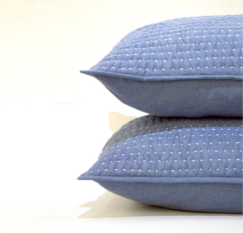 100/% cotton 20X26 inches kantha boho stonewashed Denim blue quilted stripe pattern pillow covers