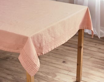 AMOUR - Blush Solid Color Leinen Tischdecke mit Pink Biese Borte