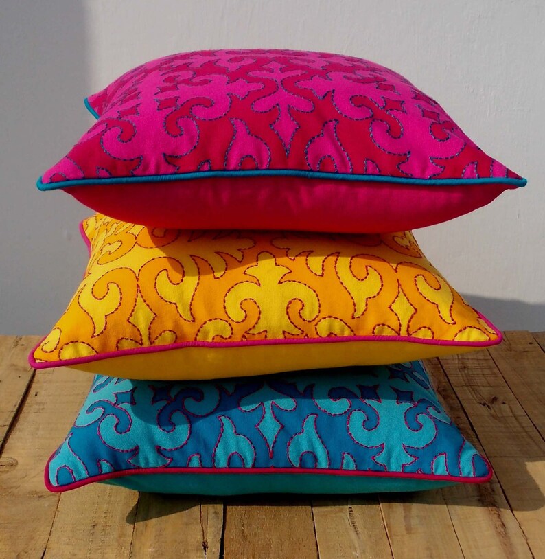 Bright pink pillow cover moroccan print with embroidery Etsy
