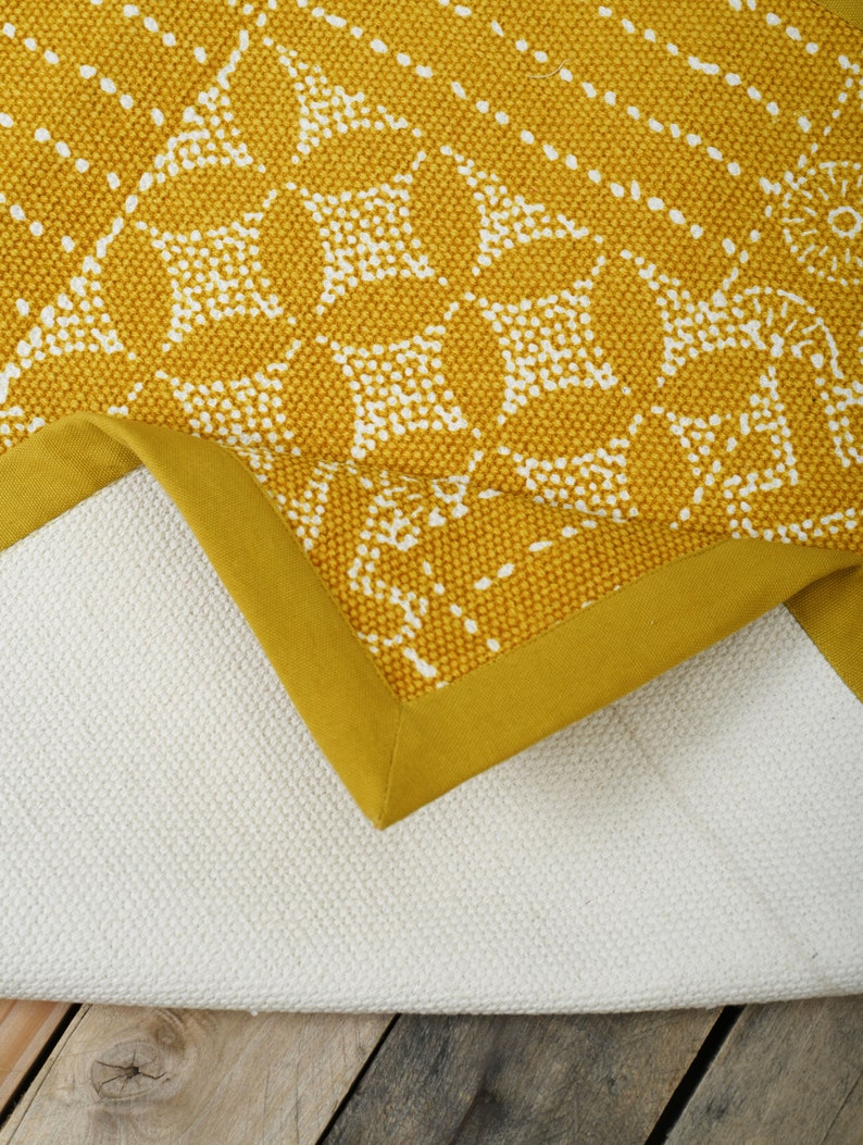 Cotton Rug Mustard Colour Geometric Print 100 Cotton Etsy