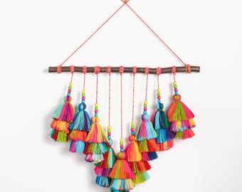 Wall hanging, cascading multicolour tassel, boho wall art