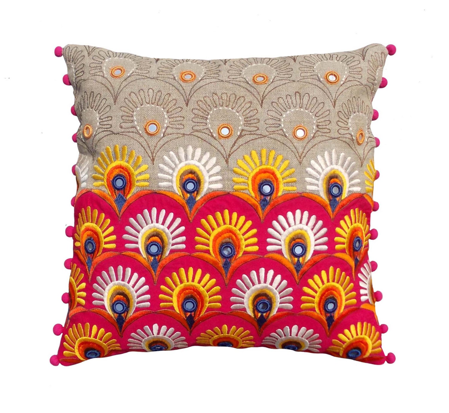 Colorful bohemian style linen pillow cover embroidered pillow Etsy