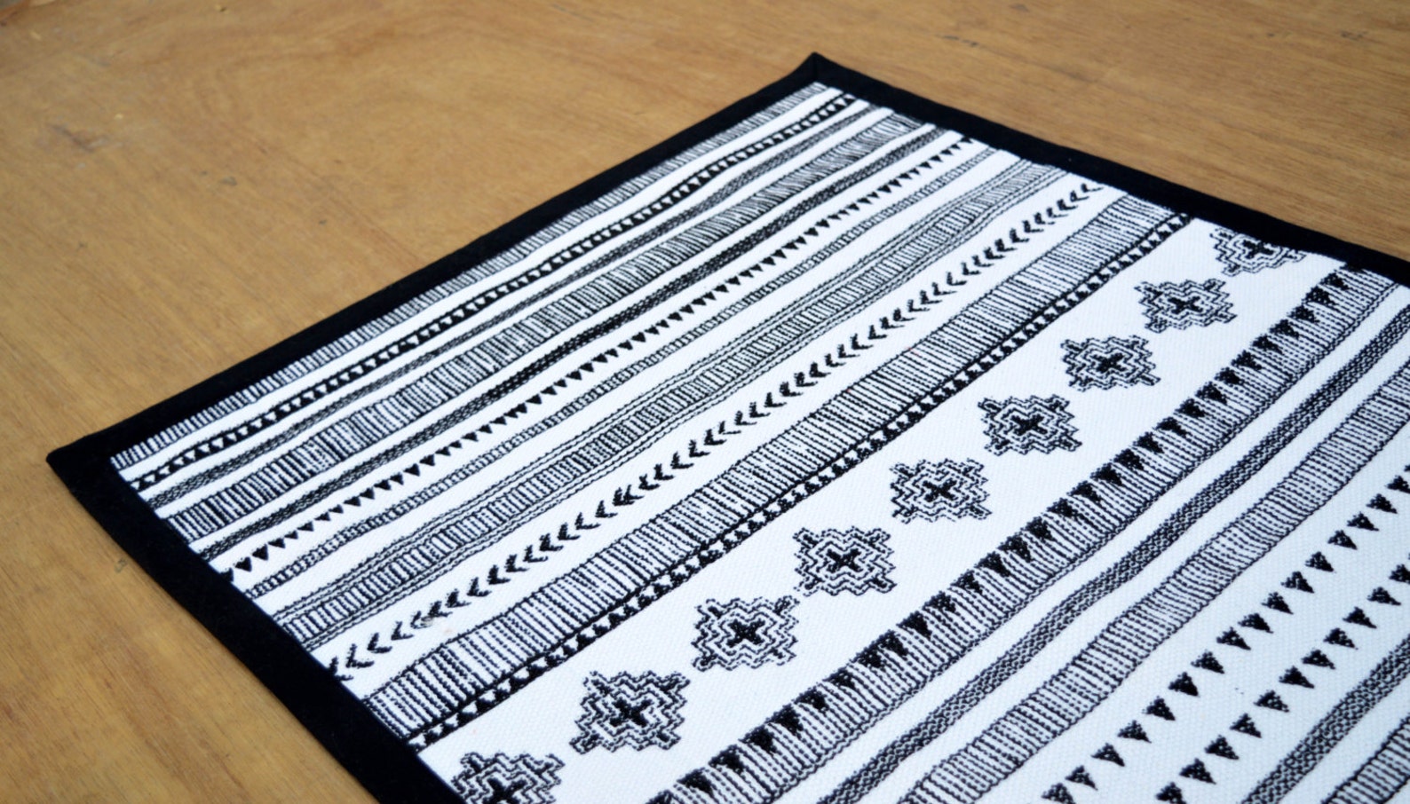 Aztec Cotton Rug Black and White Geometrical Navajo Print Etsy UK