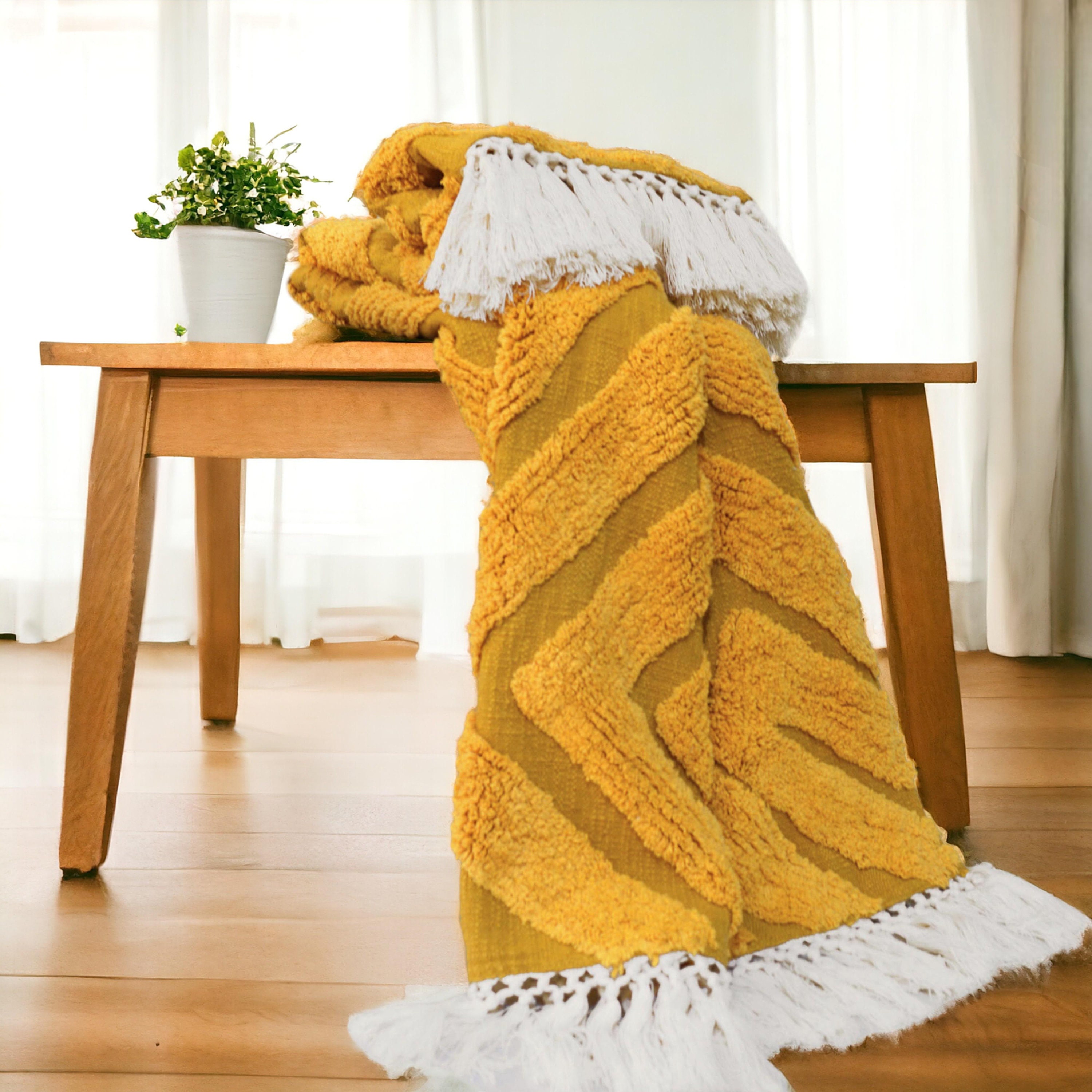 MUSTARD Cotton Tufted Throw Blanket Diamond Pattern Tufting Couch Throw Picnic Blanket 100 Cotton 50X60 Inches Etsy