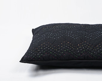QUILTED Black chevron pattern kantha pillow cases - 100% cotton, Sizes available
