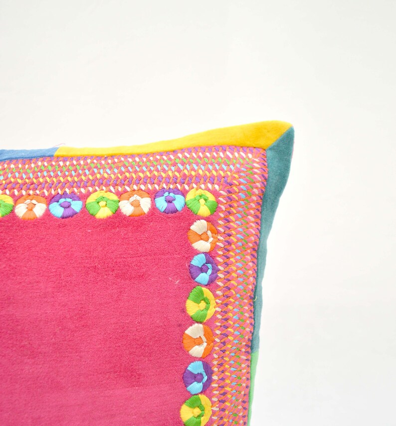 Bright Pink Pillow Cover Multicolour Hand Embroidery Etsy