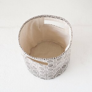 Canvas basket, tile print, black and white, storage basket, fabric bin, sizes available image 3