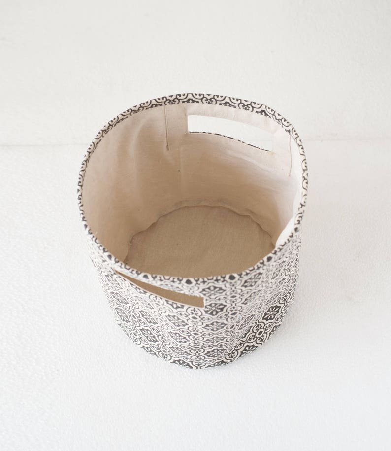 Canvas basket, tile print, black and white, storage basket, fabric bin, sizes available image 3