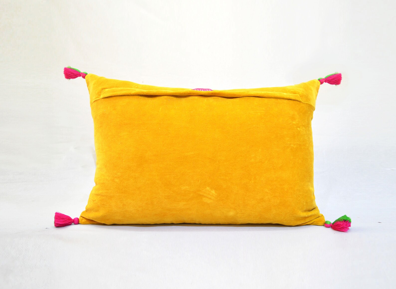 Yellow Velvet Pillow Cover, Multicolour, Hand Embroidery, Bohemian