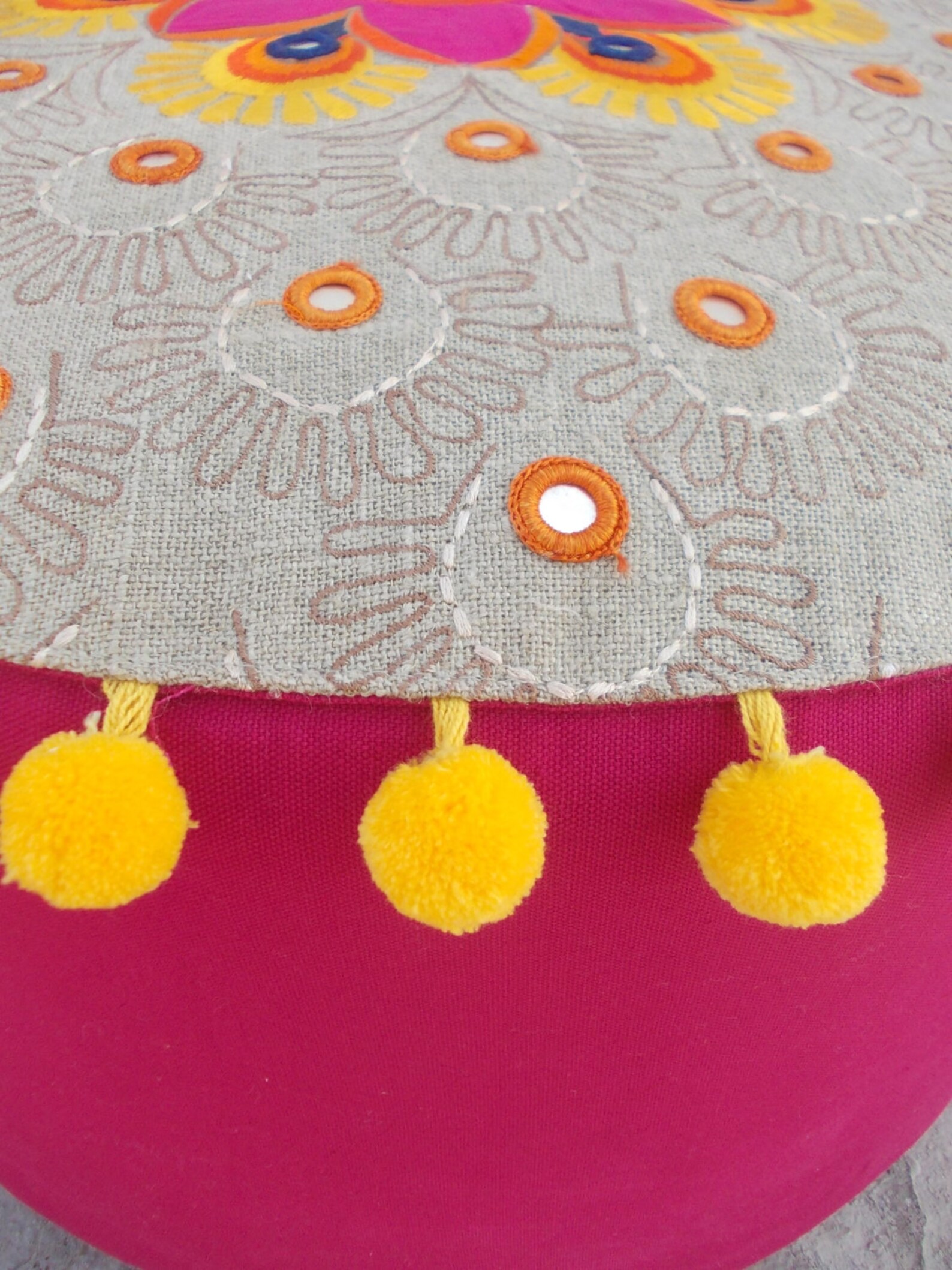 Pouf Cover Linen Cotton Multicolor Embroidery Tribal Etsy